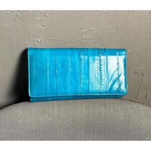 Vintage 1980's Turquoise Eel skin Leather Wallet from Lee Sands NEW Large Wallet